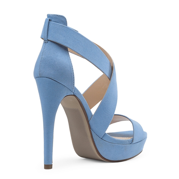 Open Toe Strappy Stiletto Sandals - BABY BLUE SUEDE - 2